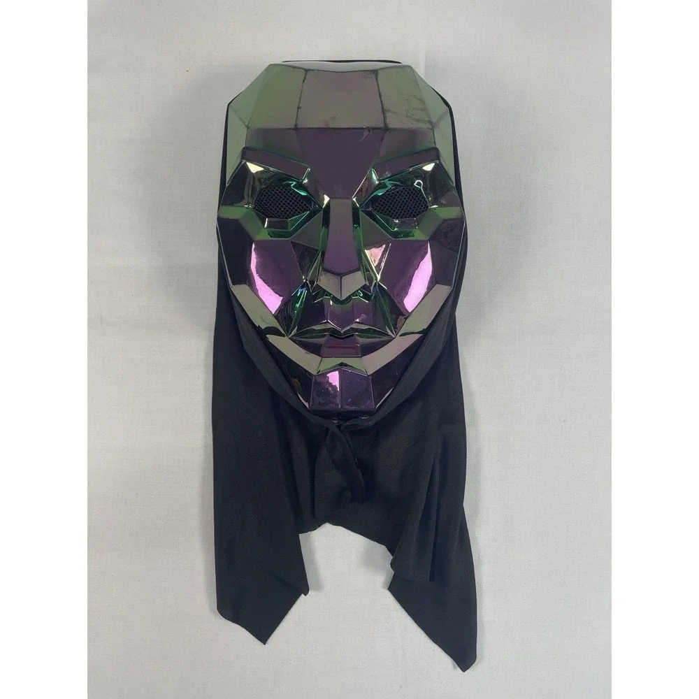 Iridescent Geometric Full Face Hooded Plastic Mask w/ Black Hood, One Size